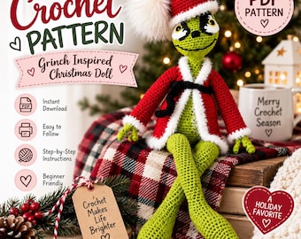 Grinch Amigurumi Crochet Pattern PDF, Christmas Holiday Doll (Digital Download)