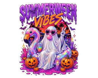 Summerween Ghost PNG | Spooky Retro Halloween Shirt Design (Digital Download)