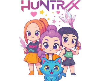 K-Pop Huntrix Saja Girls Clipart PNG Bundle | Anime Demon Hunters (Digital Download)