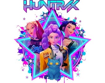 Huntrix Kpop Anime Mädchen PNG | Neon Dämonenjäger Kunst (Digitaler Download)
