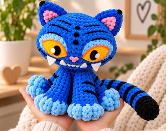 Blue Tiger Amigurumi Crochet Pattern, KPOP Anime Derpy Doll (PDF Download)