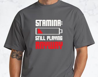 スタミナ切れでもプレイし続けるTシャツ | ゲーマー向けおもしろゲーミングシャツ