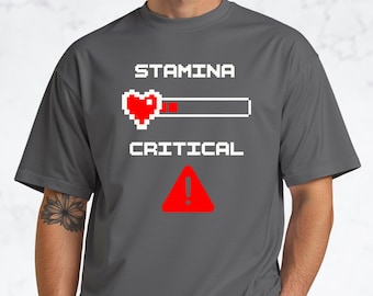 スタミナクリティカルゲームTシャツ｜ゲーマーステータス、RPGレベルアップTシャツ