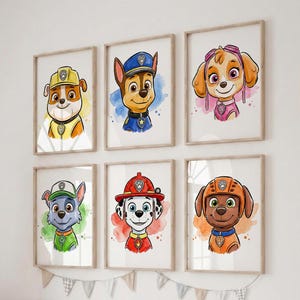 Kids Rescue Dog Wall Art Printable Set of 6, Puppy Hero Nursery Decor, Watercolor Dog Prints, Animal Kids Room Decor, Playroom Wall Art