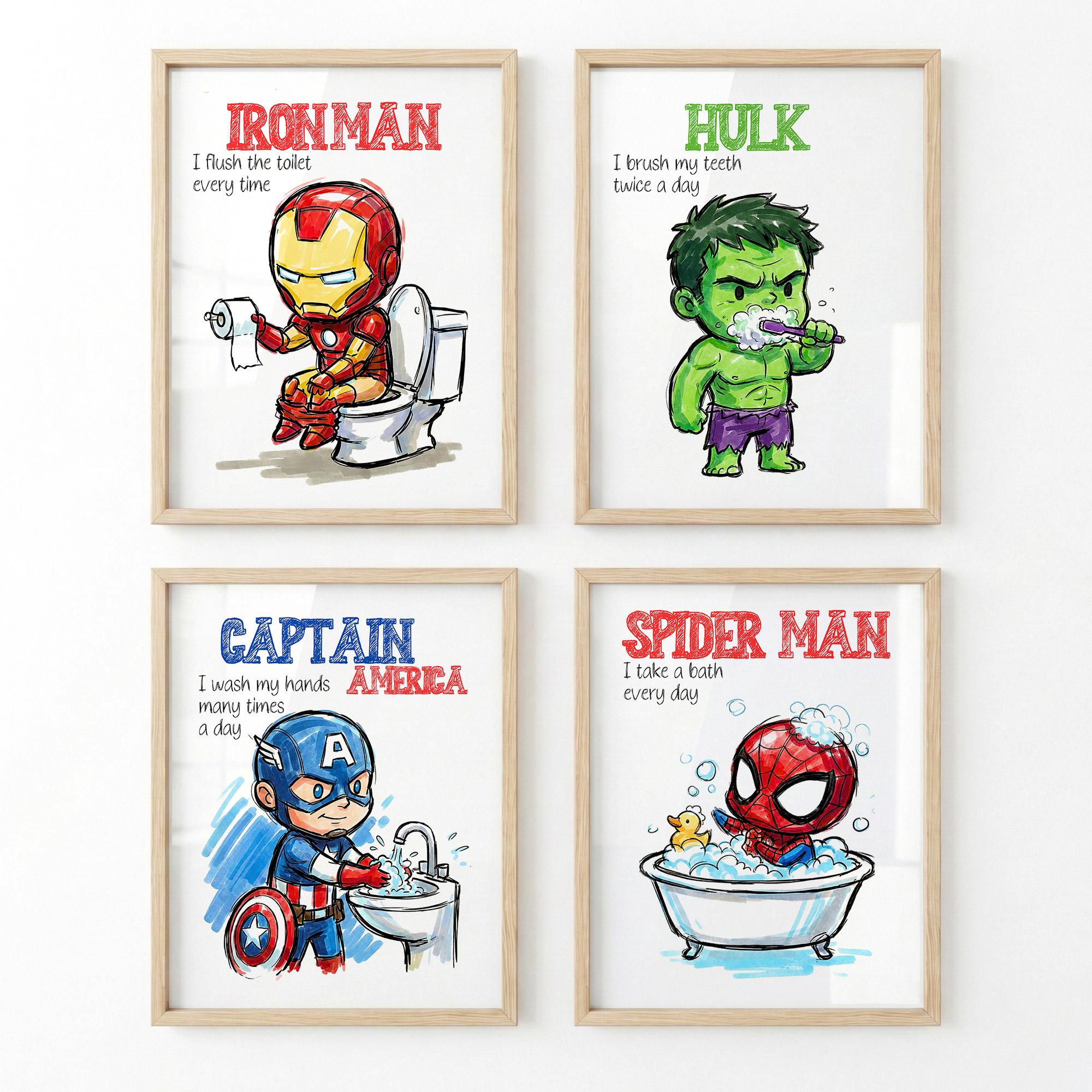 Lot 3 Pictogrammes WC Enfants - Super-héros - Plaque Autocollante En Acrylique