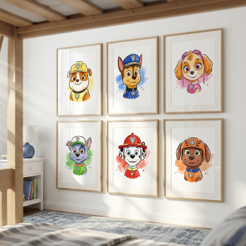 Kids Rescue Dog Wall Art Printable Set of 6, Puppy Hero Nursery Decor, Watercolor Dog Prints, Animal Kids Room Decor, Playroom Wall Art image 20