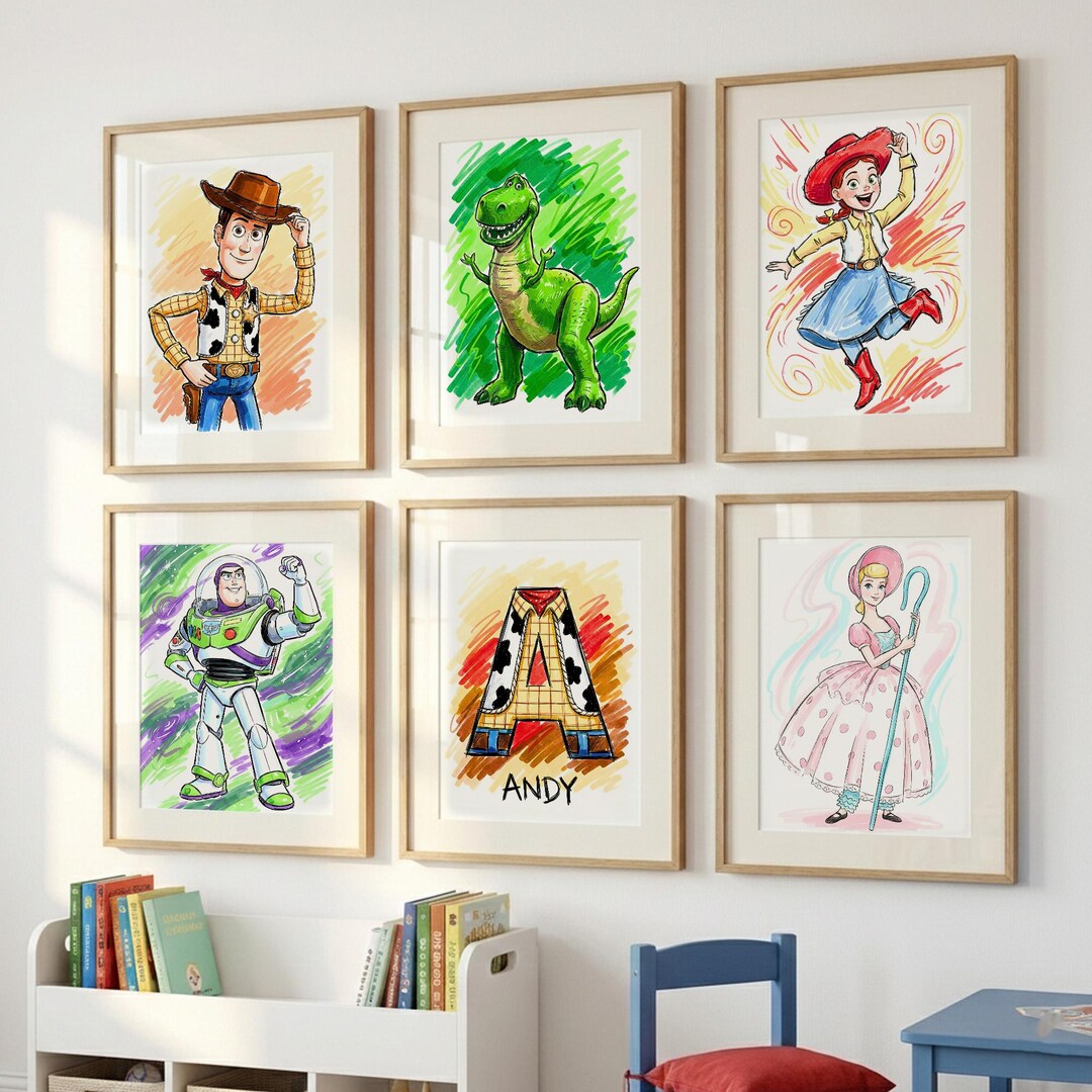 Toy Story Wall Art Set of 6 | Watercolor Prints for Kids Room | Woody ...