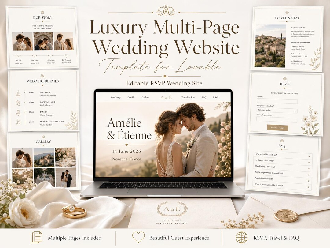 Luxury Multi-page Wedding Website Template for Lovable | Editable RSVP ...