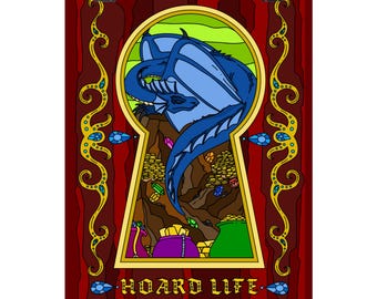 Blue Dragon Hoard Life Dungeons & Dragons Treasure Poster |  Fantasy Wall Art | Mythical Creature Home Décor