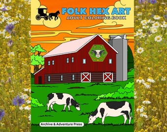 Barn Folk Hex Art Adult Coloring Book Hand Drawn Download 30 pages | Country Folk Symbol Designs | Rustic Barn & Farm Coloring Fun