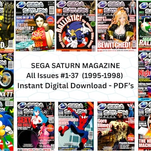May include: A collection of SEGA Saturn Magazine covers, featuring various game titles and graphics. The magazines span issues #1-37 from 1995-1998, available as instant digital downloads in PDF format.