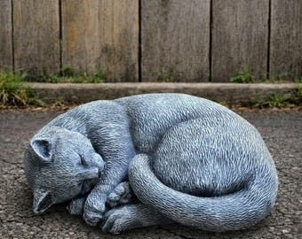 Estatua de gato durmiendo, figura de gato de hormigón, estatua de gato durmiendo, estatua de gato durmiendo, estatua de gato durmiendo, decoración de jardín hecha a mano