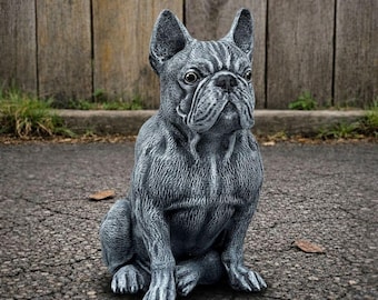 Estatua de bulldog francés grabada, de cemento, para jardín, personalizada, para decoración de exteriores.