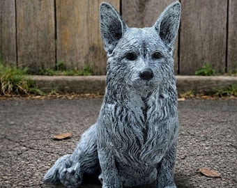 Escultura de perro Corgi, estatua de jardín de hormigón, estatua de perro de cemento, figura de perro, piedra conmemorativa para mascotas, arte para patio al aire libre, decoración de jardín