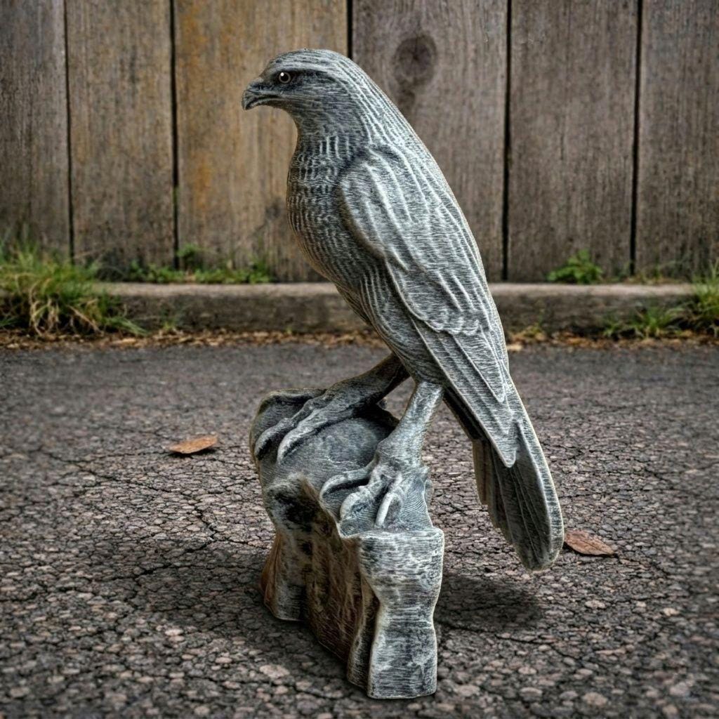 Concrete Hawk Statue Bird Sculpture Perched Raptor Figure Wildlife ...
