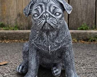 Estatua de perro carlino de hormigón para jardín, piedra para amantes de los perros, monumento conmemorativo para mascotas, arte para patio al aire libre, decoración del hogar, figura de animal