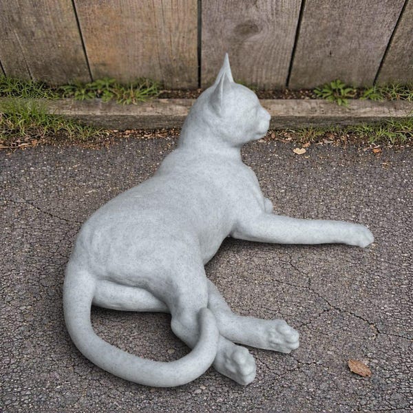 Unique Large Cat Statue Concrete White Cat Sculpture Funny Garden Kitten Outdoor Feline Figure Cement Cat Memorial Figurine Pet Loss Gift