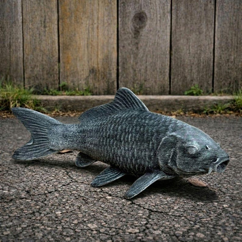 Concrete Fish Statue Koi Fish Stone Garden Sculpture Outdoor Pond Decor ...