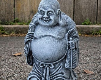 Estatua de Buda feliz, Buda de hormigón para jardín zen, escultura de Buda, Buda sonriente, Buda de cemento, decoración de jardín al aire libre
