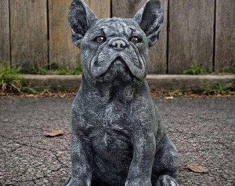 Estatua de piedra de perro de cemento de bulldog francés, estatua de mascota, adorno de bulldog, estatua de jardín de perro, piedra conmemorativa