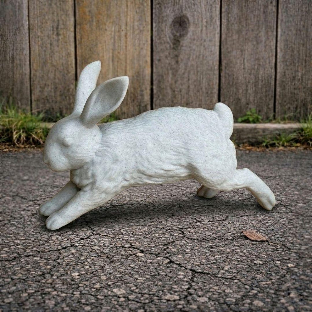 Stone Rabbit Statue Jumping Bunny Concrete Rabbit Figurine Outdoor Hare ...
