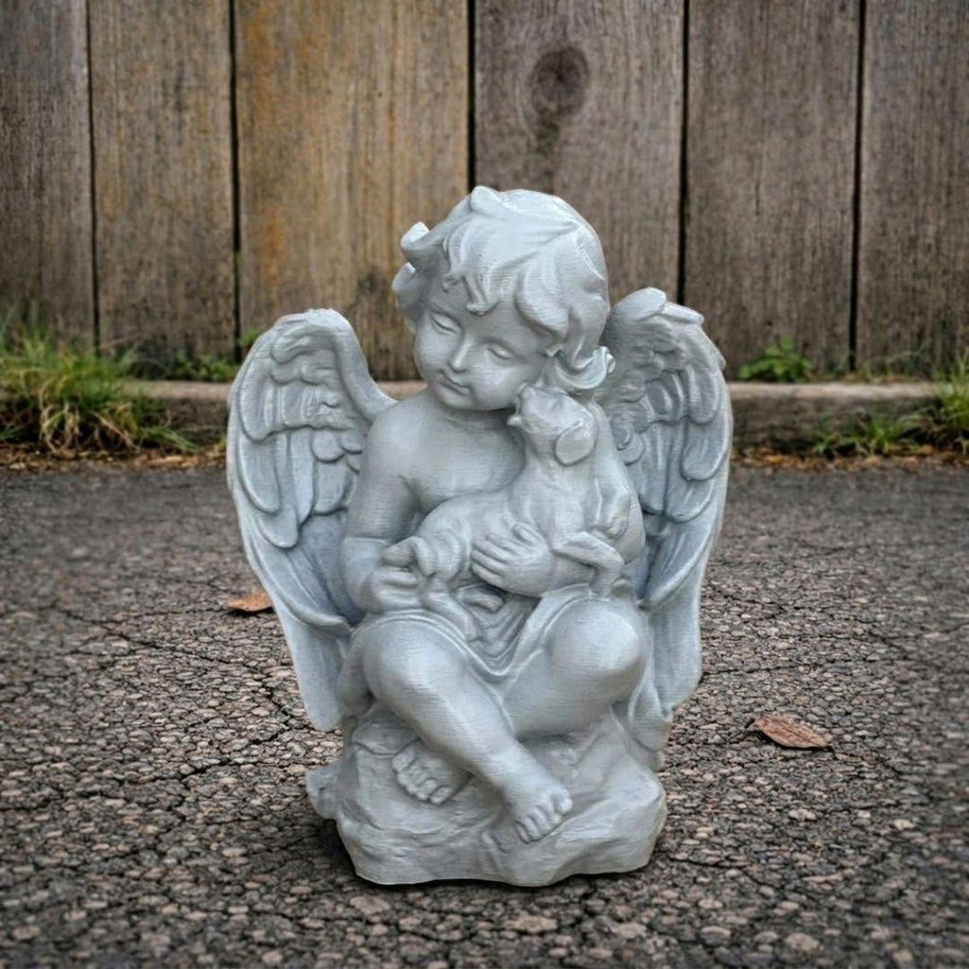 Concrete Angel Statue Garden Decor Cherub Sculpture Outdoor Memorial ...
