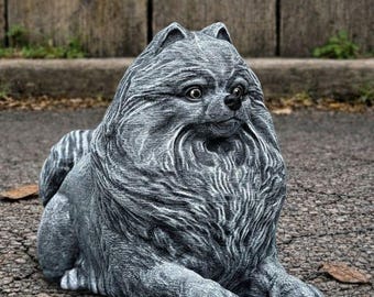 Adorno de Pomerania, estatua de piedra de hormigón para perros, estatua de mascota, estatua de perro para jardín, piedra conmemorativa, arte para exteriores.