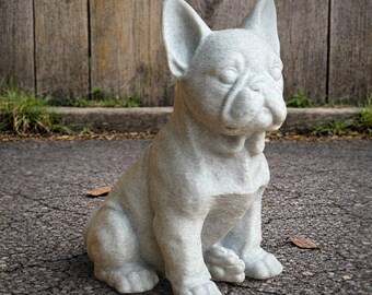 Estatua de perro francés de hormigón para jardín, figura de bulldog de piedra, decoración para porche exterior, adorno para patio, regalo conmemorativo para amantes de los perros