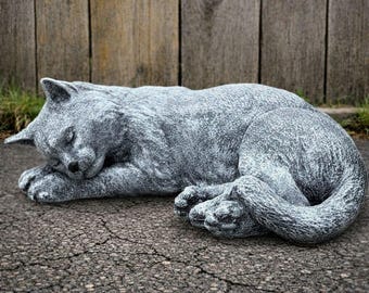 Estatua de gato durmiendo, estatua única para jardín, figura de gato para jardín, escultura de gato de hormigón, piedra conmemorativa para gato, decoración de césped para exteriores