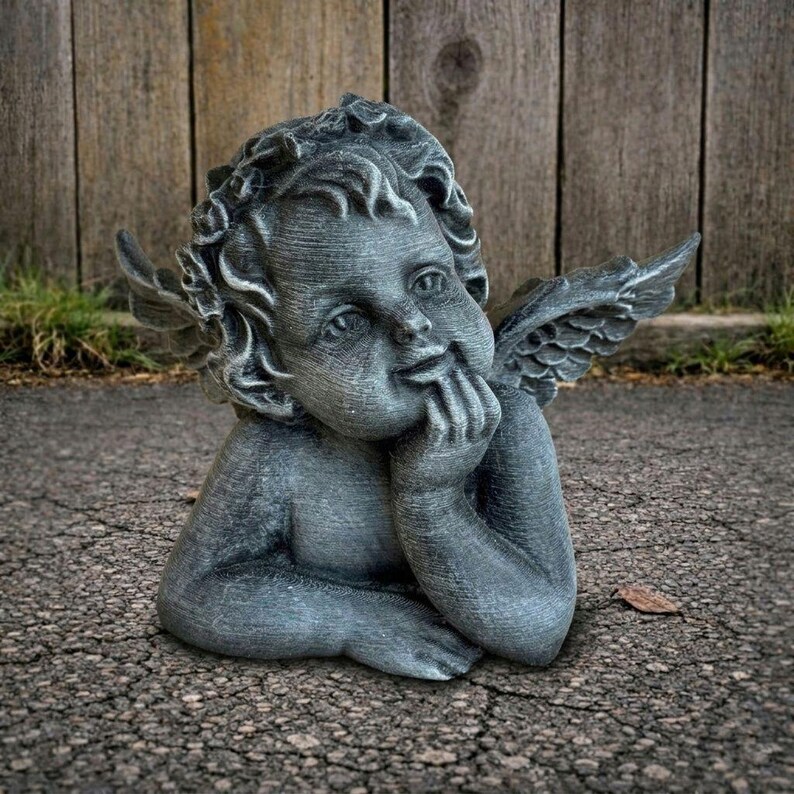 Cherub Angel Statue Concrete Baby Cupid Sculpture Romantic Garden Decor ...