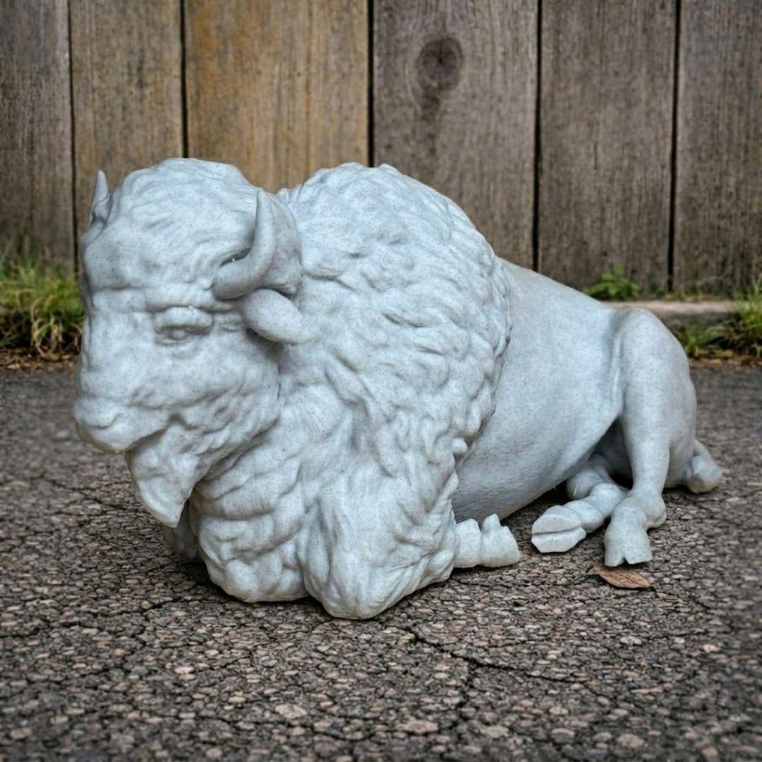 Bison Statue Concrete Buffalo Sculpture Western Ranch Decor Outdoor ...