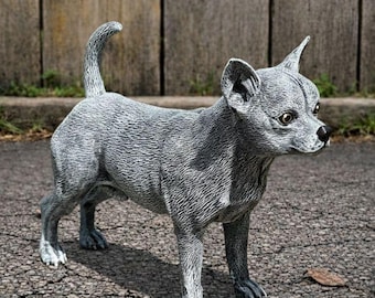 Escultura de chihuahua, estatua de perro para jardín, estatua de perro de cemento, figura de perro, piedra conmemorativa para mascotas, decoración artística para patio al aire libre