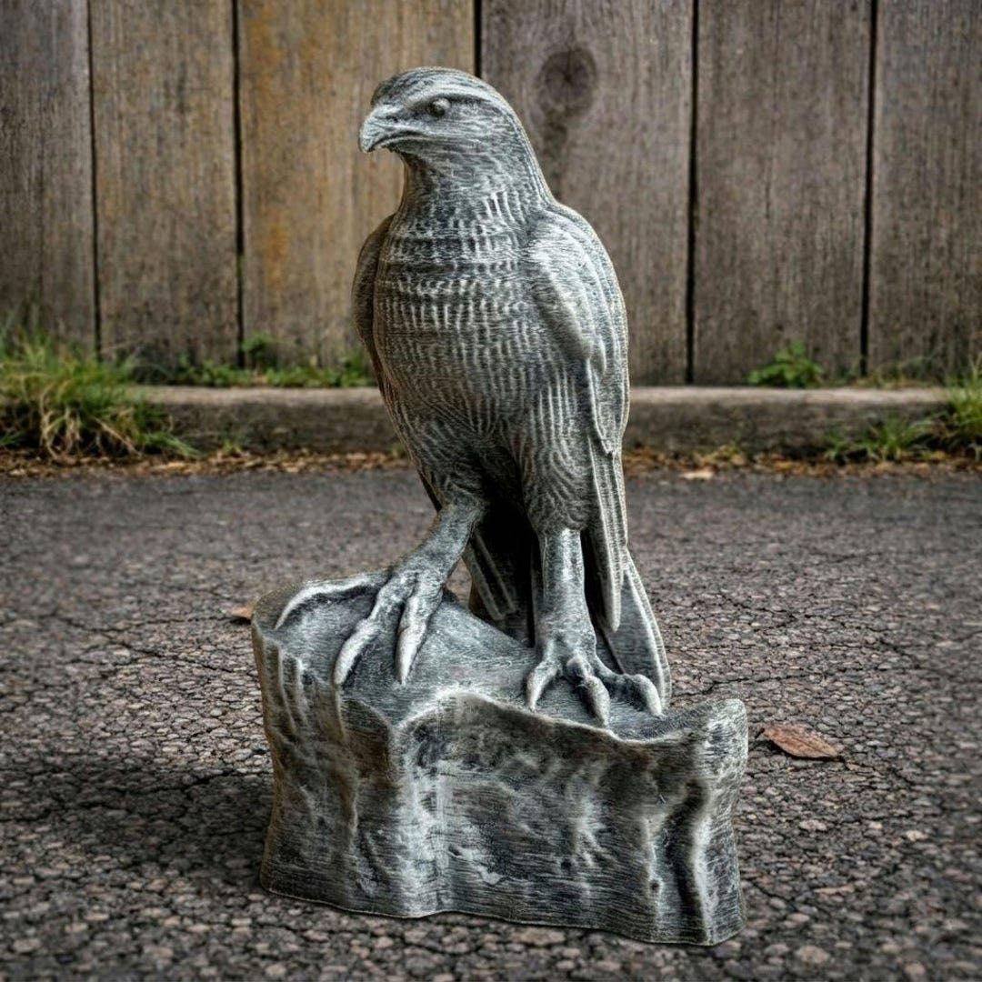 Concrete Hawk Statue Bird Sculpture Perched Raptor Figure Wildlife ...
