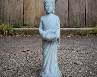 Estatua de Buda de hormigón gris, escultura de piedra para jardín zen, decoración de meditación al aire libre, adorno espiritual pacífico para patio, figura oriental para césped.