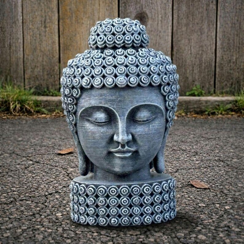 Concrete Buddha Head Garden Statue Buddha Stone Ornament Zen Decor ...