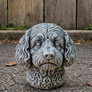 Concrete Cavapoo Dog Statue Cute Cavoodle Bust Stone Cavapoo Face Memorial Cement Dog Garden Sculpture Concrete Puppy Outdoor Decoration