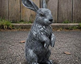 Estatua de conejo de piedra, adorno de liebre para jardín, estatua de conejo, monumento de conejo, decoración para césped al aire libre, figura de conejo de hormigón
