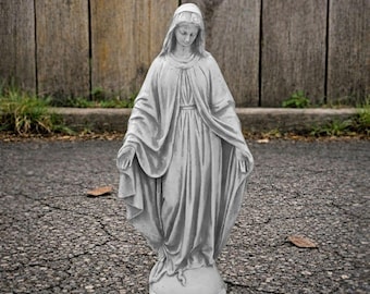 Concrete Virgin Mary Statue Religious Garden Decor Stone Catholic Sculpture Outdoor Patio Ornament Cement Memorial Figurine Christian Gift