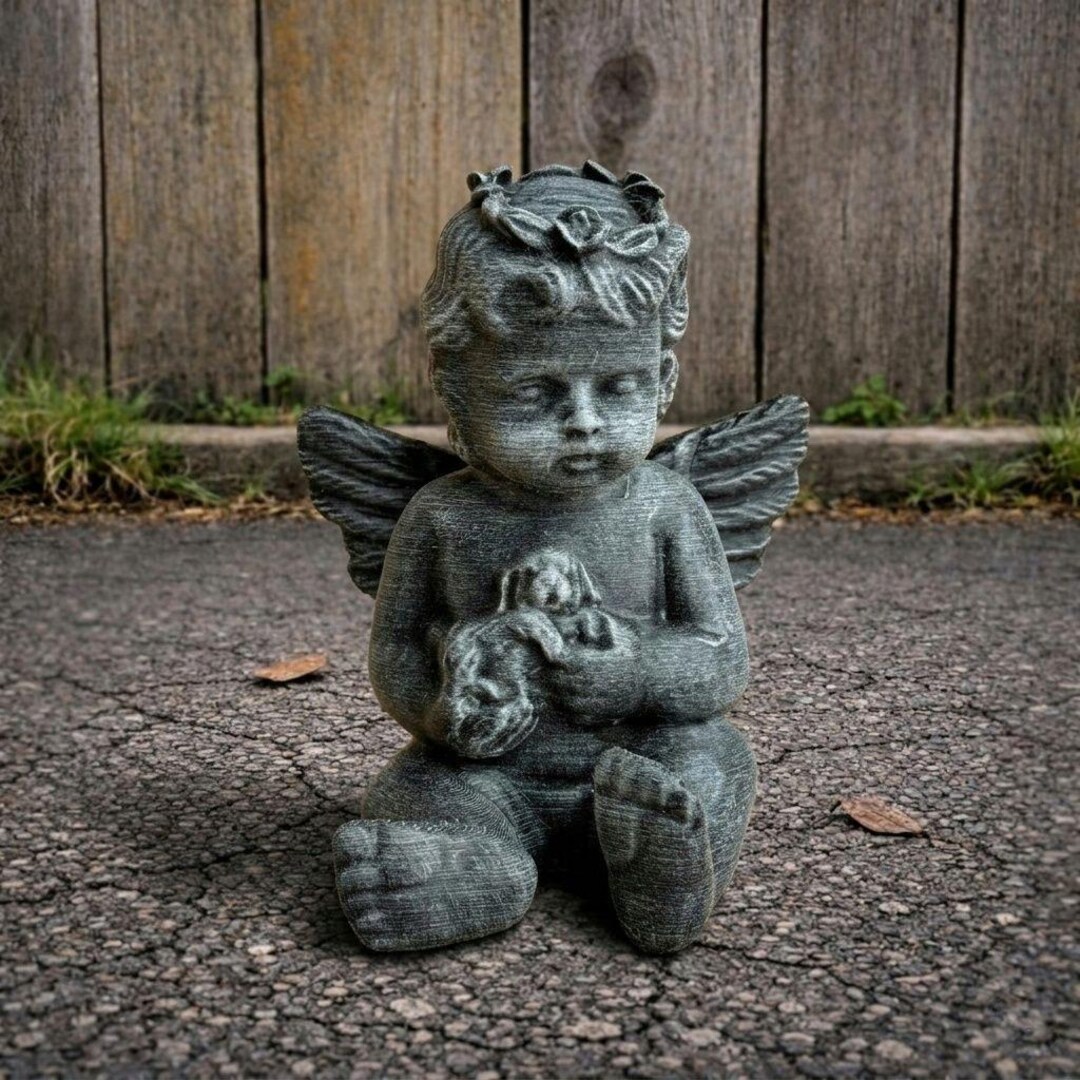 Concrete Angel Garden Statue Memorial Decor Stone Baby Angel Sculpture ...