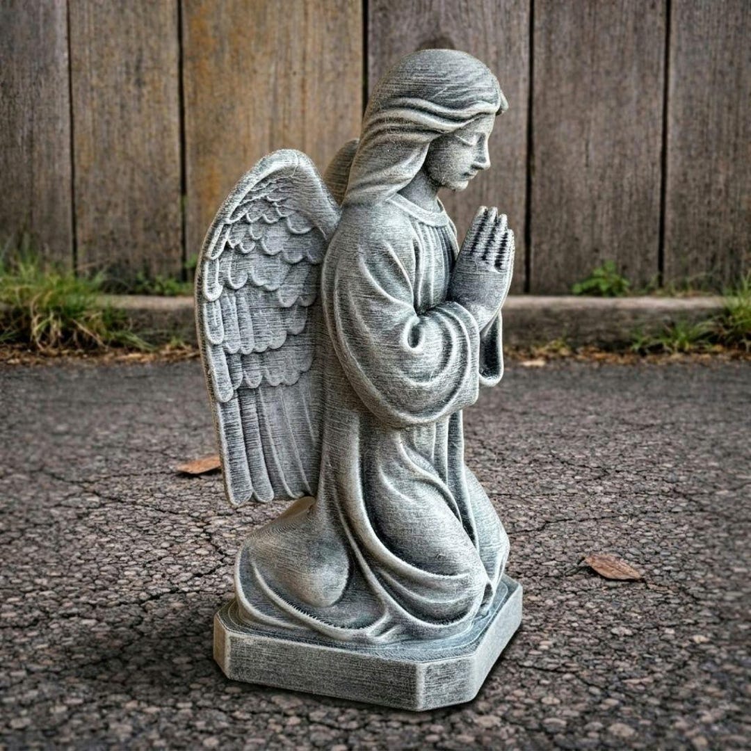 Stone Praying Angel Concrete Angel Statue Memorial Grave Decor Stone ...