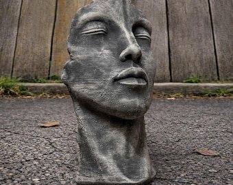 Escultura abstracta de rostro de hormigón, busto de piedra moderno, decoración del hogar, arte minimalista para interiores y exteriores, figura de patio y jardín, acento contemporáneo