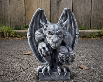 Estatua de jardín de gárgola gótica, escultura de guardián de fantasía oscura, criatura mítica, decoración de patio al aire libre, regalo gótico medieval, gárgola grotesca