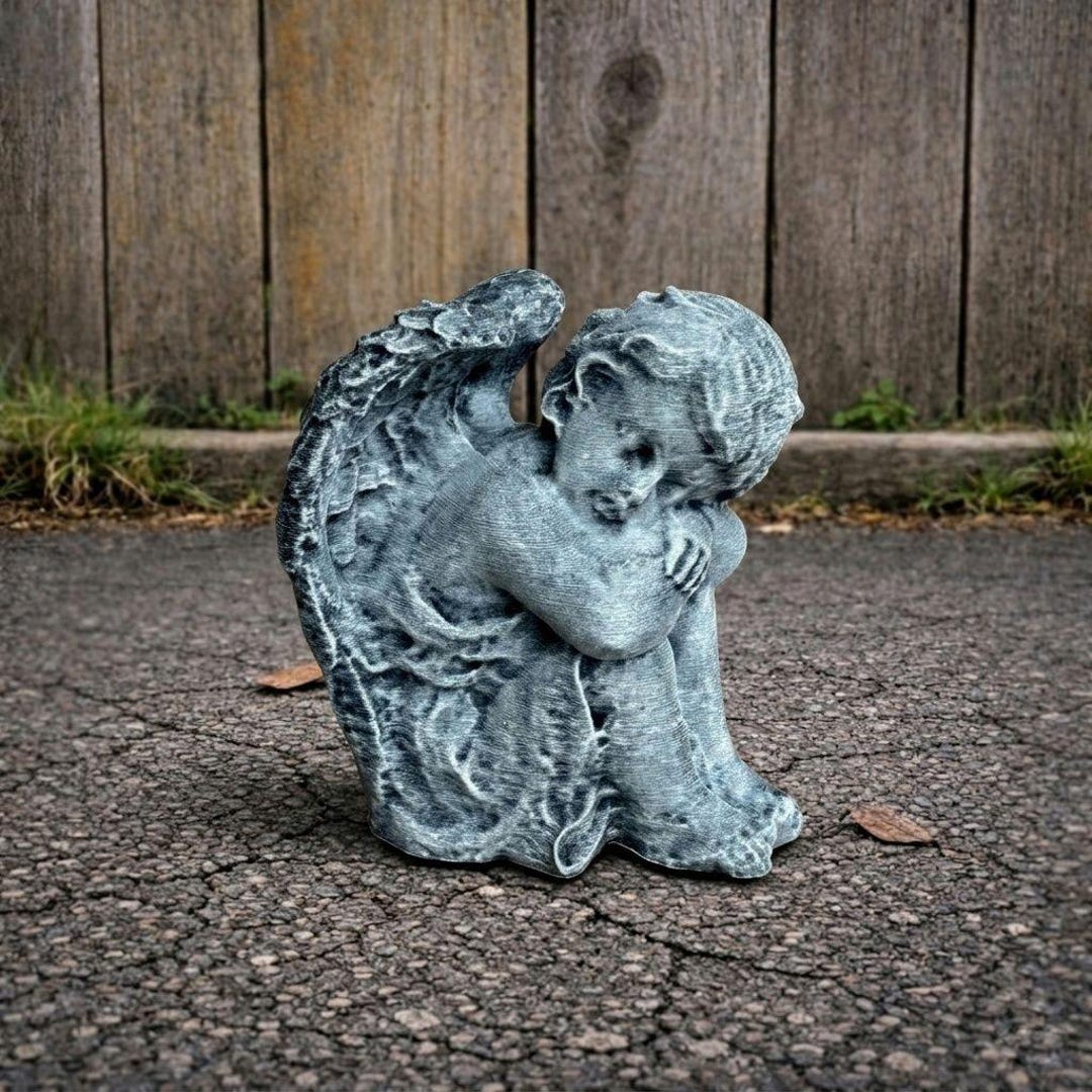 Sleeping Cherub Angel Statue Memorial Garden Sculpture Concrete Baby ...