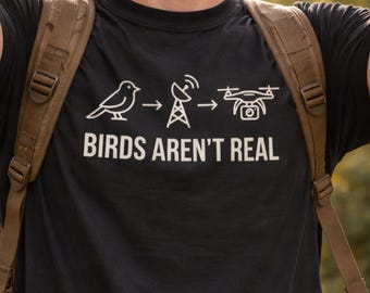 Camiseta "Los pájaros no existen", camiseta divertida de teoría de la conspiración, camiseta con meme de drones de vigilancia, regalo viral de broma gubernamental, minimalista y divertida