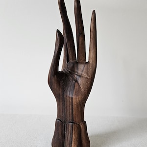 Vintage Hand Carved Wood Hand Sculpture: Boho Ring Holder