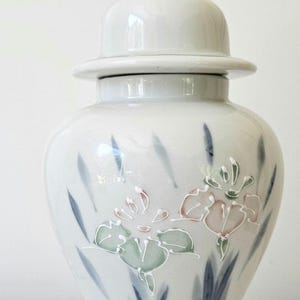 Ginger Jar with Floral Relief – Blue & White Ceramic Vase with Pastel Flowers – Chinoiserie Home Decor