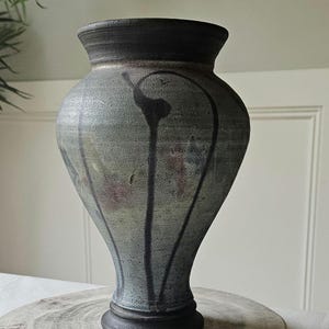 Signed Raku Pottery Vase – Hand-Thrown Studio Art Vessel with Smoke-Fired Finish