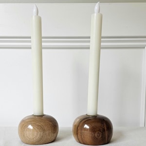 Oregon Myrtlewood Candle Holders – Hand-Turned Taper Holders – Mid-Century Modern Wood Pair