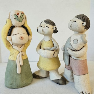 Korean Folk Art Clay Figurines – Korean Village Life Decor – Traditional Asian Handmade Collectible Set