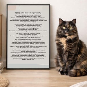 Afdrukbare muurkunst schildpadkat, schildpad persoonlijkheidsportret, digitale download cadeau voor kattenliefhebbers